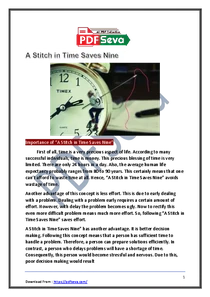 A Stitch in Time Saves Nine Essay In English