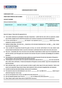 Cardholder Dispute Form For HDFC Bank