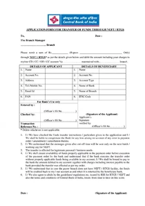 Central Bank Of India RTGS NEFT Form