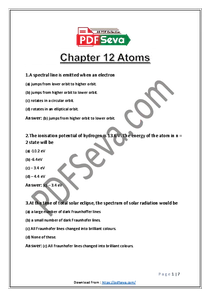Chapter 12 Atoms MCQ Questions for Class 12 Physics