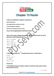 Chapter 13 Nuclei MCQ Questions for Class 12 Physics