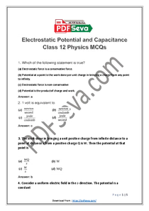 Chapter 2 Electrostatic Potential and Capacitance MCQs