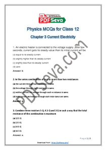 Chapter 3 Current Electricity Physics MCQs for Class 12