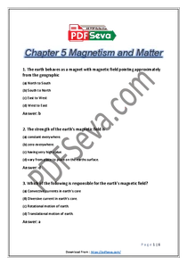Chapter 5 Magnetism and Matter Physics MCQs for Class 12