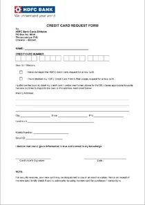 Credit Card Request Form For HDFC Bank
