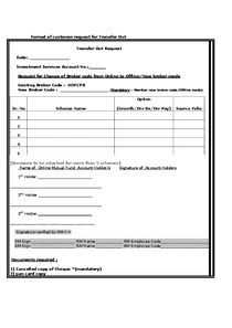 Format Of Customer Request For Transfer Out