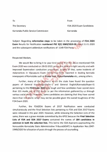 KPSC FDA Exam Petition Letter