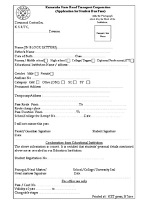 KSRTC Bus Pass Application Form