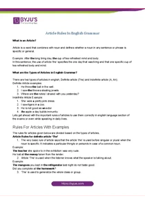 Rules Of Articles In English Grammar