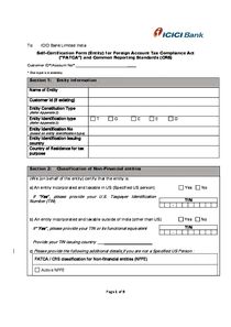 Self-certification Form (Entity) For Foreign Account Tax