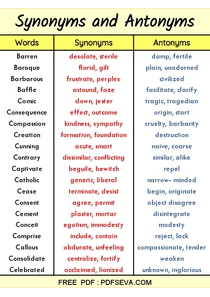 Synonyms And Antonyms List A To Z