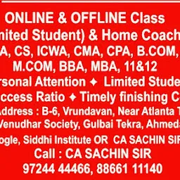 Siddhi Institute Coaching for CA,CS,ICWA,BCOM,MCOM,BBA,MBA,11&12,CPA,CMA